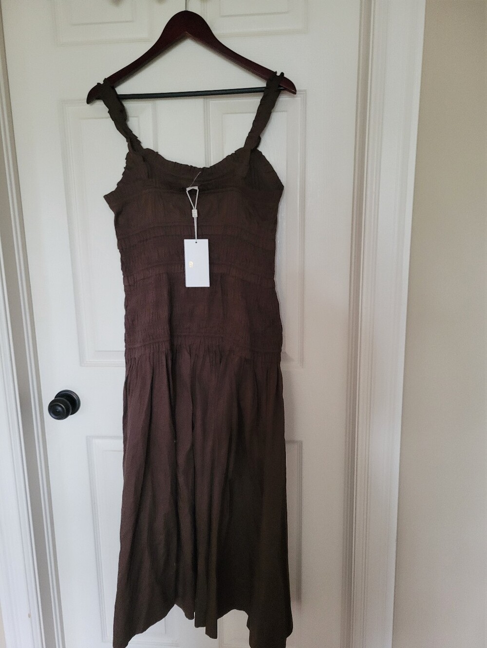 Caroline Constas Chocolate Brown Smocked Maxi Dress Size Large Cotton - Picture 12 of 13